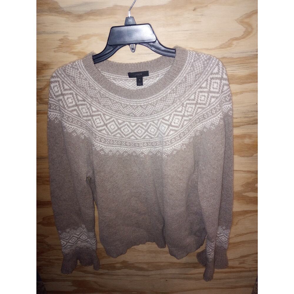 J. Crew Women Marino Wool Blend Sweater XL Crewneck Knit Nordic Winter Geometric